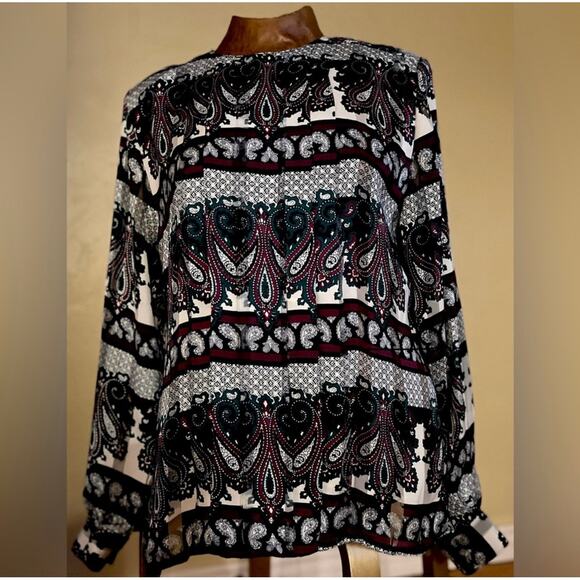 Vintage Multi-color Paisley Print Pleated Blouse Size 12 - Picture 1 of 7